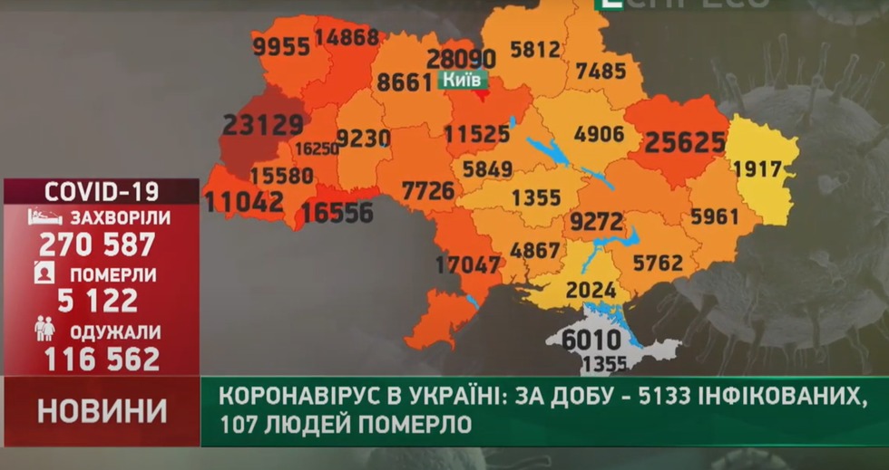 В Україні 5 133 нових випадків COVID-19, та 107 смертей