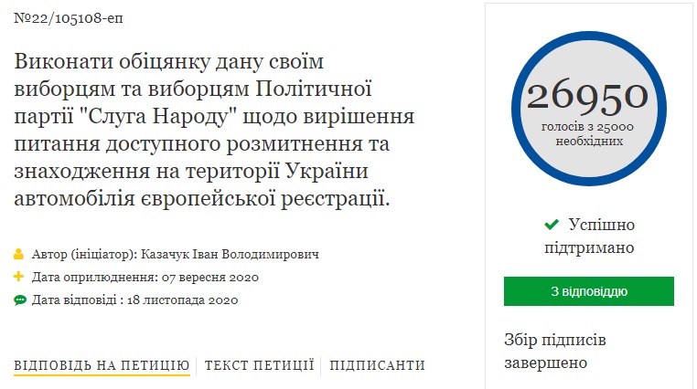 Зеленський відповів на петицію щодо розмитнення «євроблях»