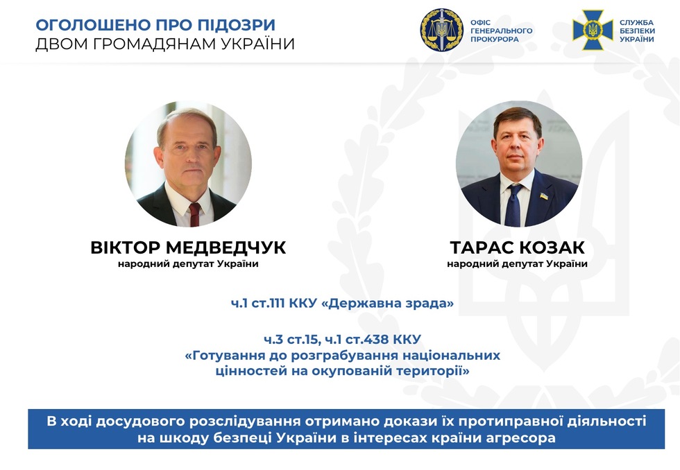 Нардепам Медведчуку та Козаку оголошено про підозру за державну зраду