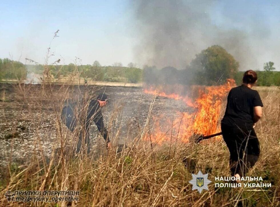 До житлових будинків залишалося менше 50 метрів: поліцейський офіцер громади допоміг загасити пожежу сухостою